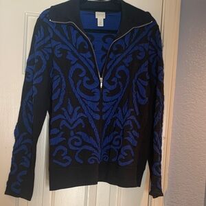 Brighton Blue & Black Zip-Front Knit Jacket